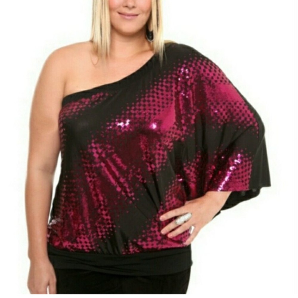 Torrid Pink Sequin One-Shoulder Top Shirt  